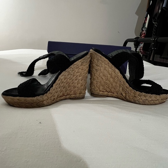 Stuart Weitzman Alex Black Nero Espadrilles Wedges Sandals - Picture 4 of 7